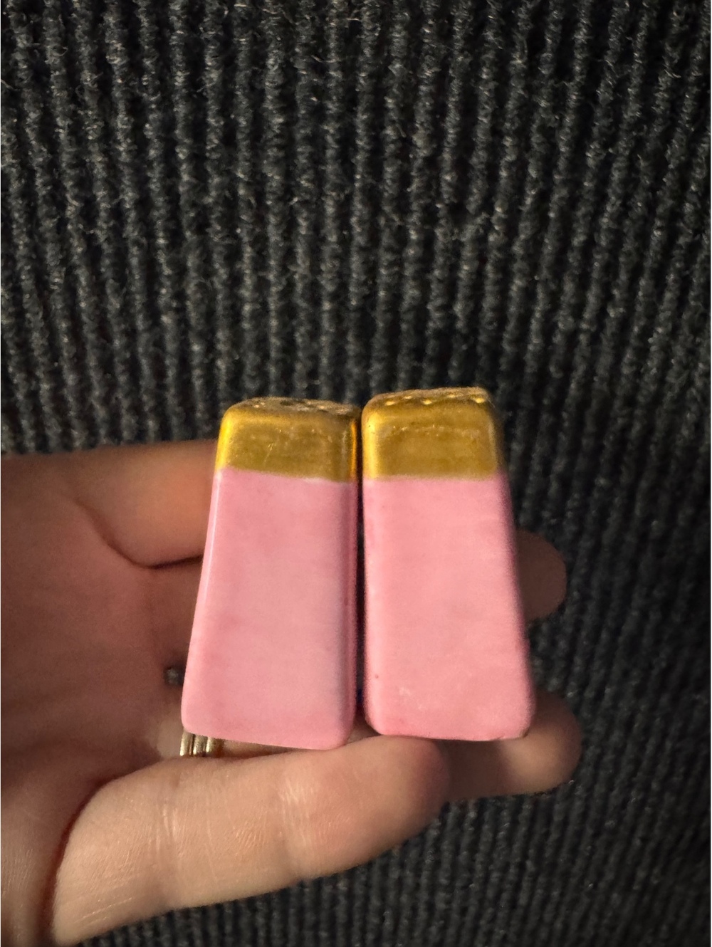 Vintage Pink and Gold Ceramic Salt and Pepper Shakers